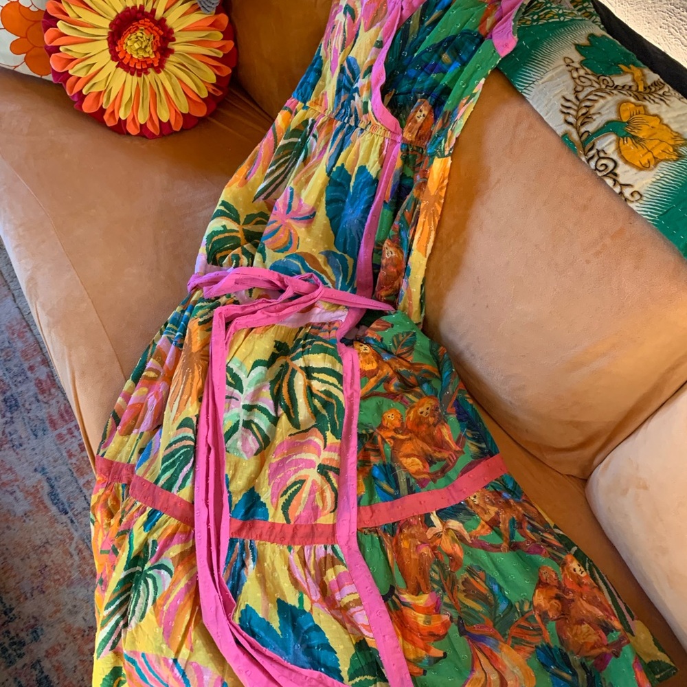 Farm Rio by Anthropologie Palm wrap maxi dress size S. Vibrant colored w belt - Picture 14 of 16